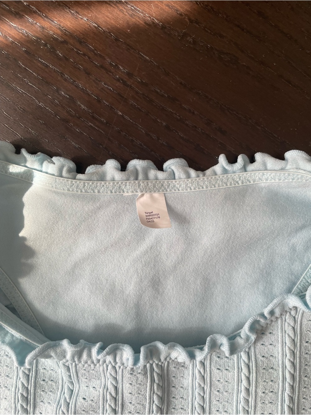 JoyLab ribbed seamless support tank top Light Blue Knit Ruffled Tank Top - large - Picture 3 of 9